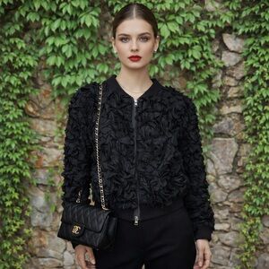 ENDLESS ROSE Black Floral Bomber Jacket, S/M